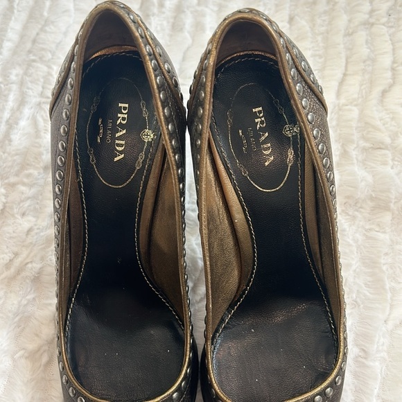 PRADA CALZATURE DONNA FUME STUD CAMMELLO SIZE 36.5 US 6.5 medieval stiletto heel - Picture 2 of 11
